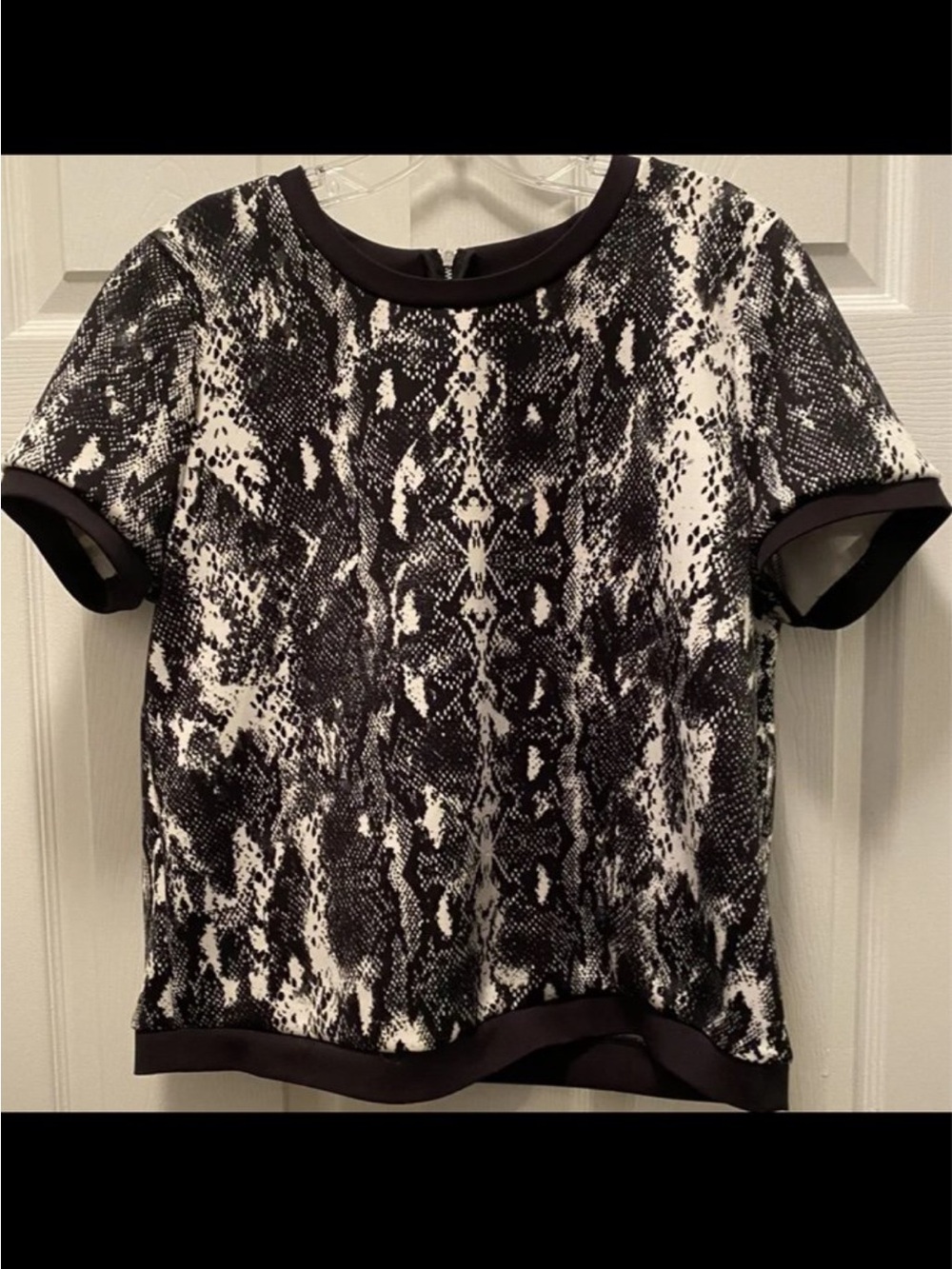 Calvin Klein Black and White Snake-Print Short Sleeve Top